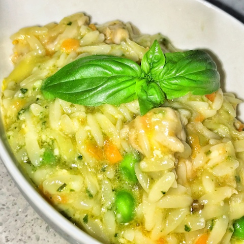 Chicken Risoni with Basil Pesto